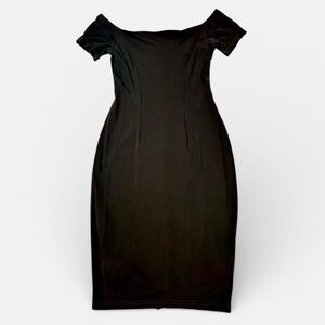 Six Fourteen Black Off-Shoulder Midi Bodycon Double Lined Rayon Dress Small